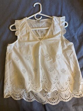 Madewell White Eyelet V-Neck Ruffle Sleeve Camisole